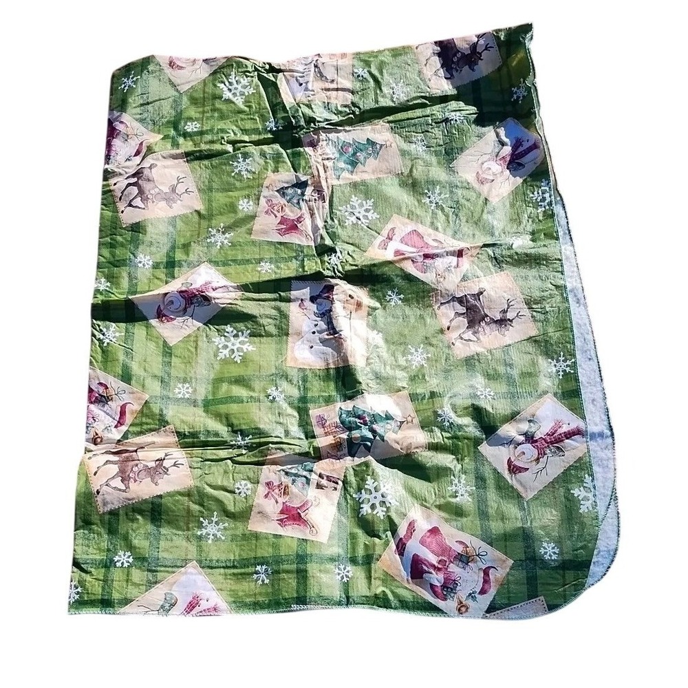 Vinyl Flannel Back Christmas Tablecloth 70" X 48" Green Rectangular Deer Trees